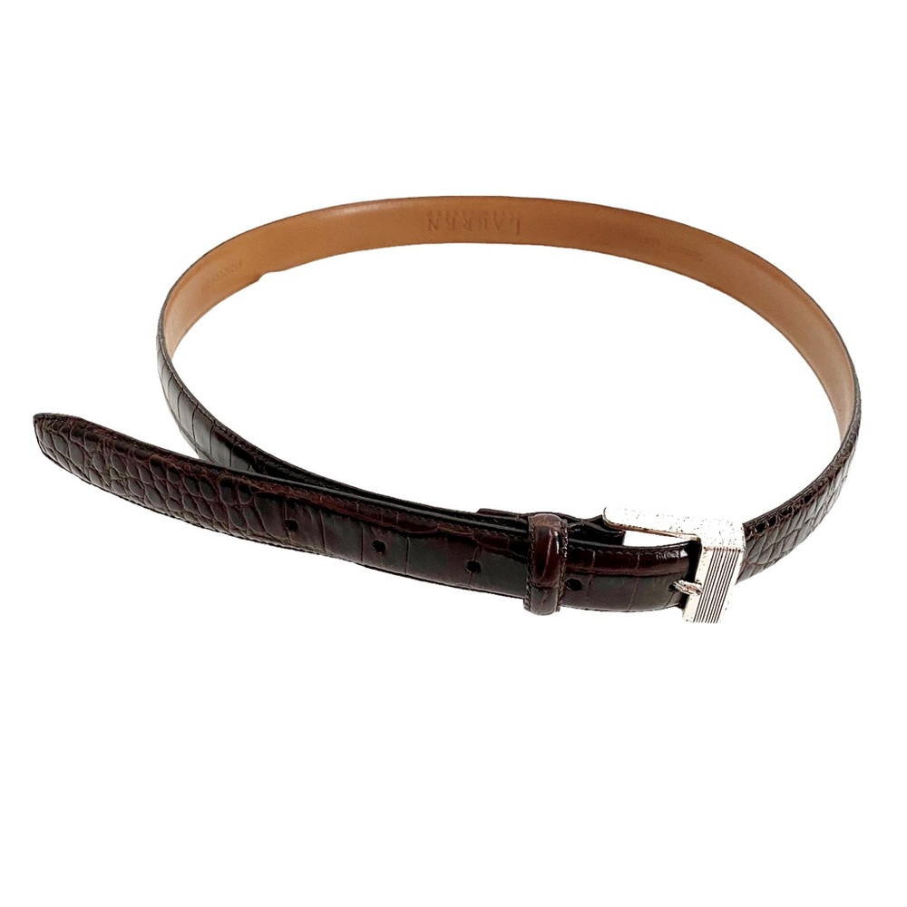 Lauren Ralph Lauren Brown Crocodile Embossed Leather Belt, Size Large